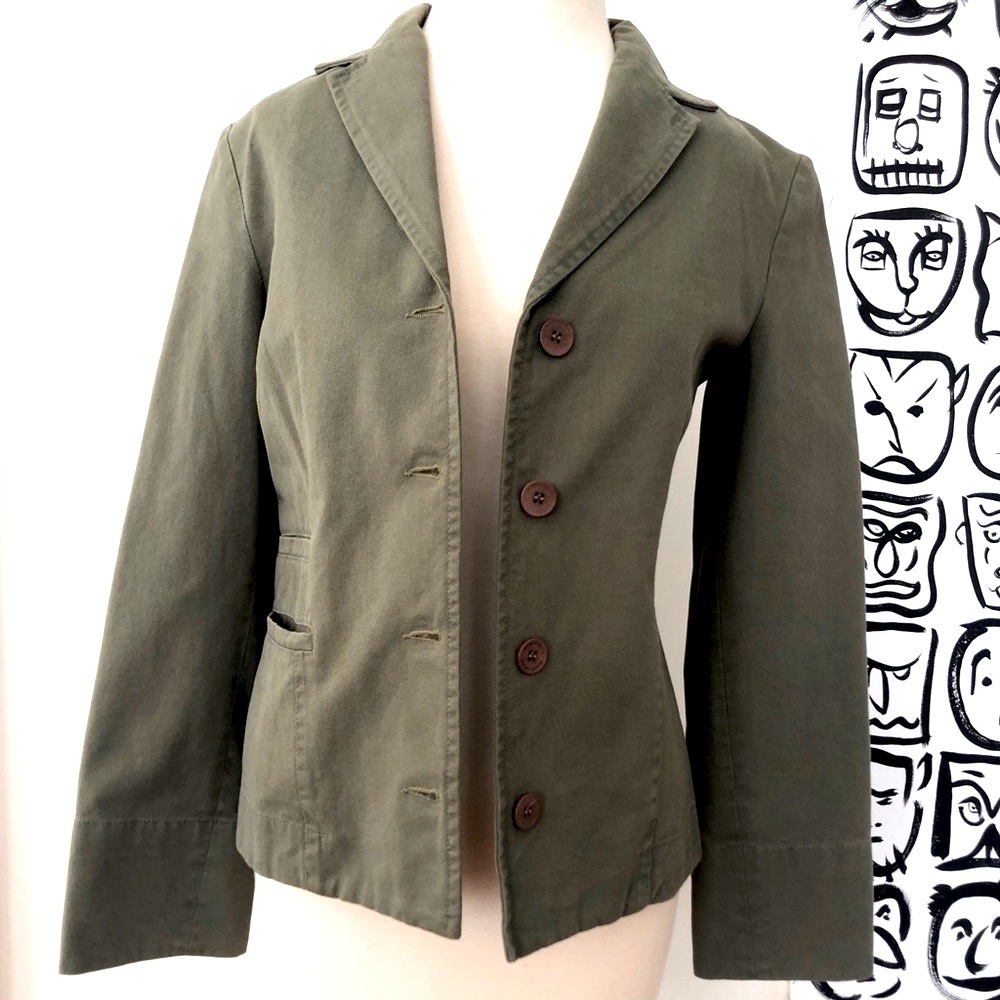 Andrea Saletto Denim Blazer Jacket Coat Army Green Sculpted Unique Slimming 6